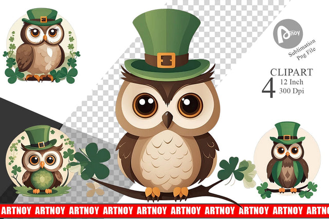 Owl St. Patrick Clipart Sublimation artnoy 