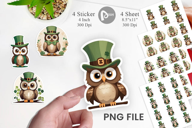 Owl St. Patrick Sticker Sublimation artnoy 