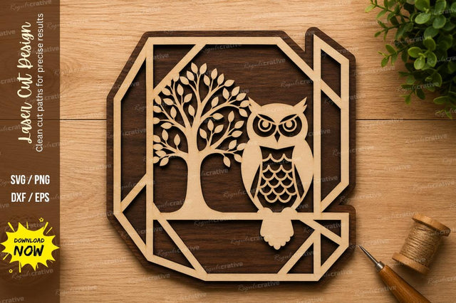 Owl Tree Geometric Frame Laser Cut SVG File SVG Regulrcrative 