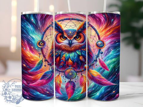 Owl Tumbler, Dreamcatcher Design, Colorful Owl, Sublimation PNG, Boho Decor, Unique Gift, Nature Inspired, Owl Lover Sublimation ToriDesigns 