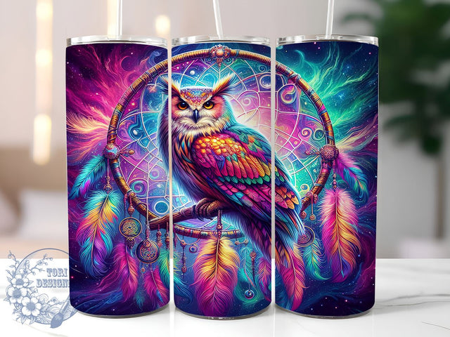 Owl Tumbler, Dreamcatcher Design, Colorful Owl, Sublimation PNG, Boho Decor, Unique Gift, Nature Inspired, Owl Lover Sublimation ToriDesigns 