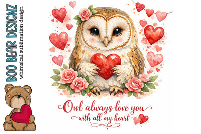 Owl Valentines Day Clipart Sublimation Boo Bear Designz 