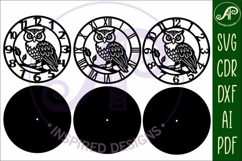 Owl wall clock laser cut files SVG APInspireddesigns 