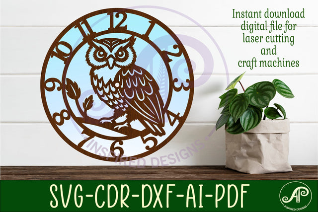 Owl wall clock laser cut files SVG APInspireddesigns 