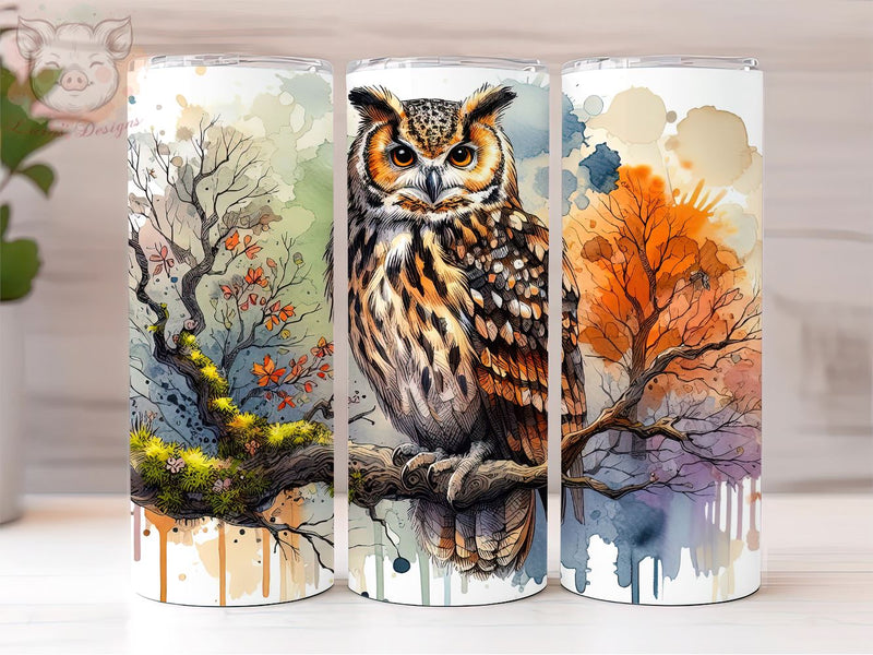 OWL Watercolor 20oz Skinny Tumbler, OWL tumbler Png, Sublimation Design, Digital, Digital Download PNG Sublimation Lara' s Designs 