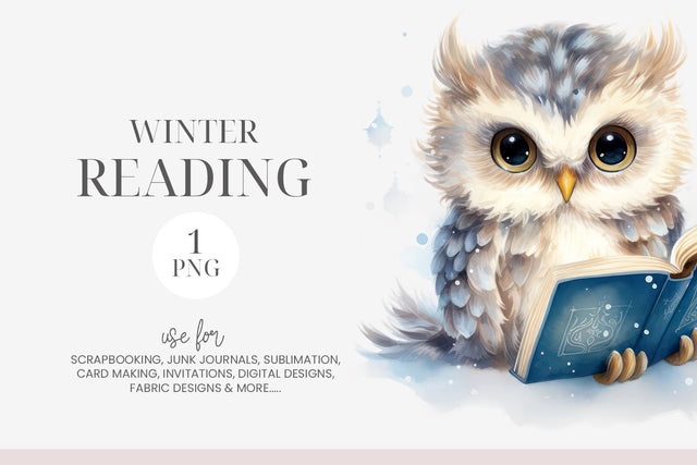 Owl Winter Reading Clipart PNG Sublimation BijouBay 