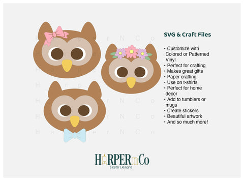 Owl with Bows and Flowers SVG PNG Cut EPS File SVG HarperNCo 
