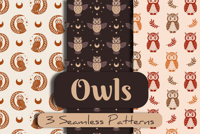 Owls Seamless Patterns Digital Pattern Rin Green 