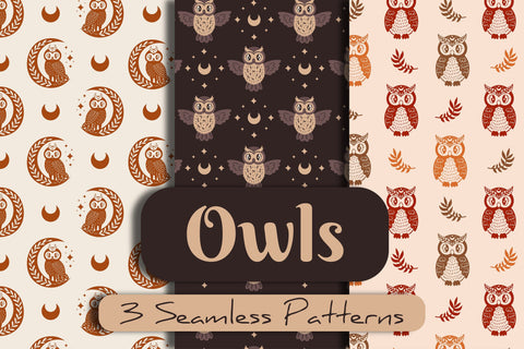 Owls Seamless Patterns Digital Pattern Rin Green 