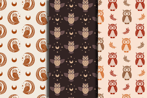 Owls Seamless Patterns Digital Pattern Rin Green 