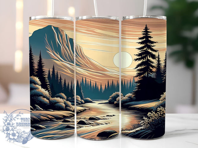 Pacific Northwest Sunset 20oz Skinny Tumbler, Sunset Tumbler Png, Straight & Tapered Tumbler Wrap, Instant Digital Download Sublimation ToriDesigns 