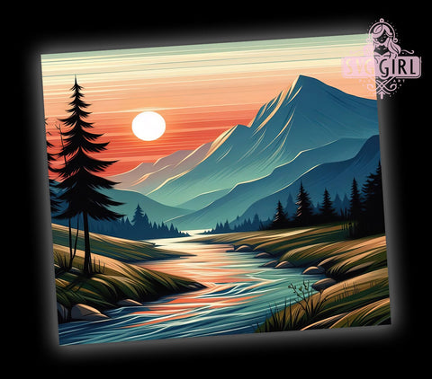 Pacific Northwest Sunset 20oz Tumbler Wrap Sublimation Design, Straight Tapered Tumbler Wrap, Mountain Landscape Tumbler Png, Instant Digital Download Sublimation SvggirlplusArt 