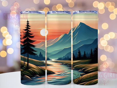 Pacific Northwest Sunset 20oz Tumbler Wrap Sublimation Design, Straight Tapered Tumbler Wrap, Mountain Landscape Tumbler Png, Instant Digital Download Sublimation SvggirlplusArt 