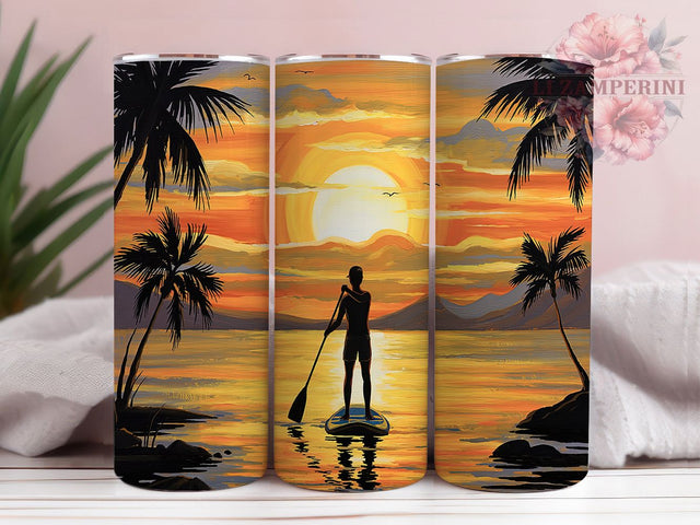 Paddleboarding Sunset Adventure Tumbler, Beach Sunset Wrap, 20oz Sublimation Wrap, Ocean Adventure Cup, Surf and Sea Design, Tropical Vacation Tumbler, Summer Water Sports Art Sublimation Li Zamperini 