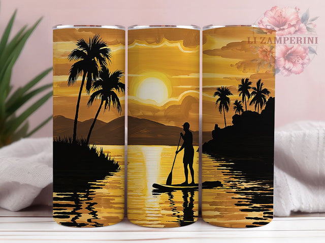 Paddleboarding Sunset Adventure Tumbler, Beach Sunset Wrap, 20oz Sublimation Wrap, Ocean Adventure Cup, Surf and Sea Design, Tropical Vacation Tumbler, Summer Water Sports Art Sublimation Li Zamperini 