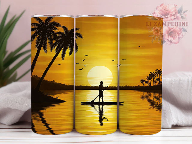 Paddleboarding Sunset Adventure Tumbler, Beach Sunset Wrap, 20oz Sublimation Wrap, Ocean Adventure Cup, Surf and Sea Design, Tropical Vacation Tumbler, Summer Water Sports Art Sublimation Li Zamperini 
