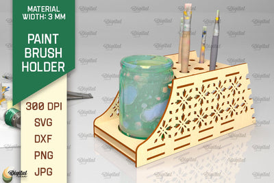 Paint Brush Holder Laser Cut. Brush Organizer SVG SVG Evgenyia Guschina 