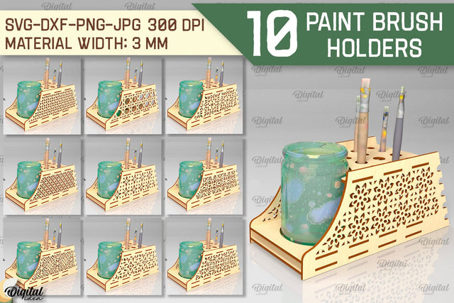 Paint Brush Holders Laser Cut Bundle. Brush Organizers SVG SVG Evgenyia Guschina 