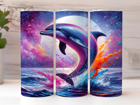 Painted Dolphin Ocean Tumbler Wrap, Dolphin Art, Painted Dolphin, Tumbler Wrap, Sublimation Design, Marine Life, Ocean Decor, Sea Animal Gift Sublimation Lara' s Designs 