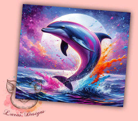 Painted Dolphin Ocean Tumbler Wrap, Dolphin Art, Painted Dolphin, Tumbler Wrap, Sublimation Design, Marine Life, Ocean Decor, Sea Animal Gift Sublimation Lara' s Designs 