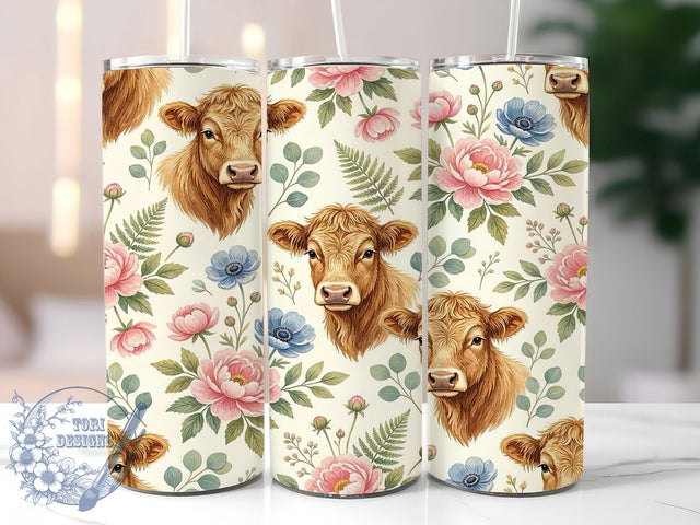 Painterly Highland Cow 20oz Tumbler Wrap, Highland Cow, Painterly Style, Rustic Charm, Farmhouse Theme, Artistic Design, Skinny Tumbler, Sublimation PNG Sublimation ToriDesigns 