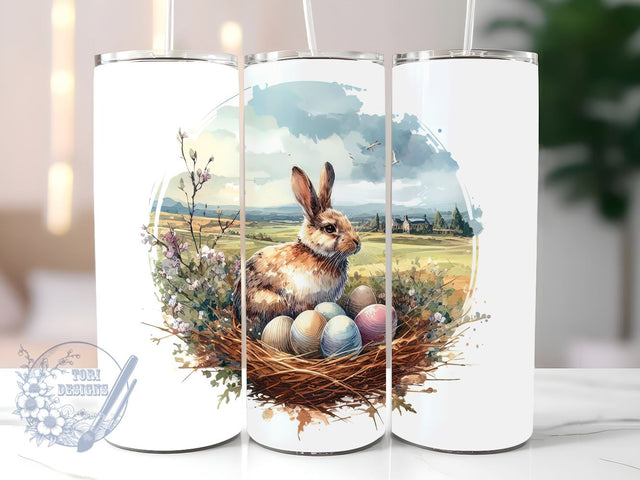 Painting Of A Bunny Sitting In A Nest With Eggs Tumbler, drinkware art, coffee tumbler, water bottle, insulated tumbler, travel mug, eco-friendly tumbler Sublimation ToriDesigns 