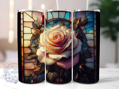 Painting Of A Rose In A Stained Glass Window, Rose Stained Glass Sublimation Design, Stained Glass Tumbler PNG Sublimation ToriDesigns 