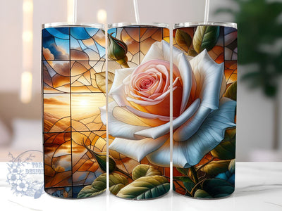 Painting Of A Rose In A Stained Glass Window, Rose Stained Glass Sublimation Design, Stained Glass Tumbler PNG Sublimation ToriDesigns 