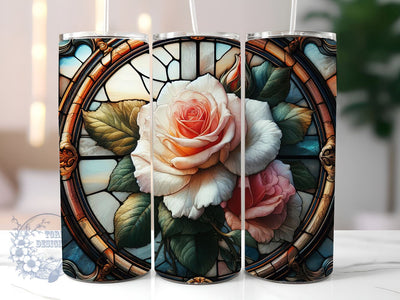 Painting Of A Rose In A Stained Glass Window, Rose Stained Glass Sublimation Design, Stained Glass Tumbler PNG Sublimation ToriDesigns 
