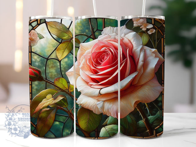 Painting Of A Rose In A Stained Glass Window, Rose Stained Glass Sublimation Design, Stained Glass Tumbler PNG Sublimation ToriDesigns 