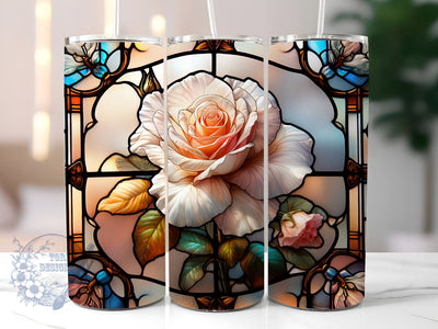 Painting Of A Rose In A Stained Glass Window, Rose Stained Glass Sublimation Design, Stained Glass Tumbler PNG Sublimation ToriDesigns 
