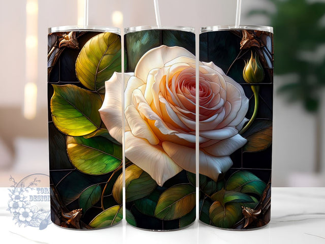 Painting Of A Rose In A Stained Glass Window, Rose Stained Glass Sublimation Design, Stained Glass Tumbler PNG Sublimation ToriDesigns 