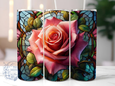 Painting Of A Rose In A Stained Glass Window, Rose Stained Glass Sublimation Design, Stained Glass Tumbler PNG Sublimation ToriDesigns 