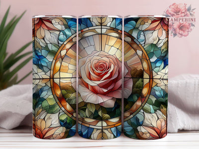 Painting Of A Rose In A Stained Glass Window, Rose Tumbler Wrap, Stained Glass Sublimation, Instant Digital Download PNG, Straight & Tapered Tumbler Wrap PNG Sublimation Li Zamperini 
