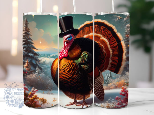 Painting Of A Turkey Wearing A Top Hat Tumbler Sublimation Design for for 20 oz SkinnyStraight Tumbler Sublimation ToriDesigns 