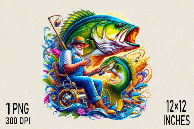 Painting of Elderly Man Fishing Sublimation Clipart Sublimation SVGArt 