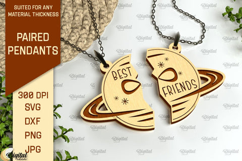Paired Pendants Laser Cut Bundle. Couples Pendants SVG SVG Evgenyia Guschina 