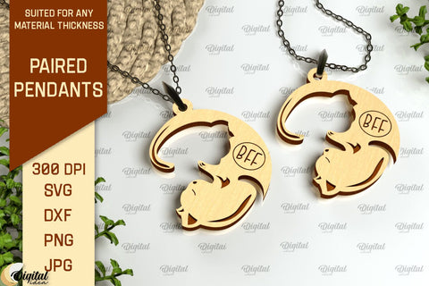 Paired Pendants Laser Cut Bundle. Couples Pendants SVG SVG Evgenyia Guschina 