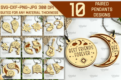 Paired Pendants Laser Cut Bundle. Couples Pendants SVG SVG Evgenyia Guschina 