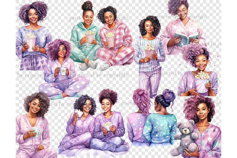 Pajama Party Black Girls Clipart | Friendship Clipart - So Fontsy