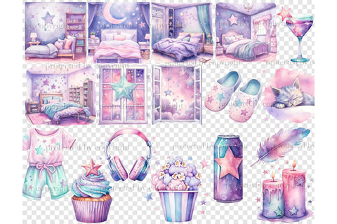 Pajama Party Clipart | Galentines Day Illustration Bundle SVG GlamArtZhanna 