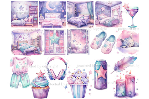 Pajama Party Clipart | Galentines Day Illustration Bundle SVG GlamArtZhanna 