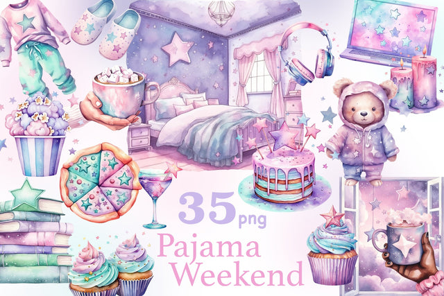 Pajama Party Clipart | Galentines Day Illustration Bundle SVG GlamArtZhanna 