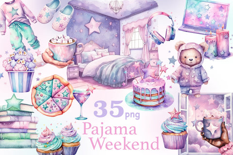 Pajama Party Clipart | Galentines Day Illustration Bundle SVG GlamArtZhanna 