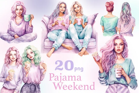 Pajama Party Girls Clipart | Lazy Day Clipart SVG GlamArtZhanna 