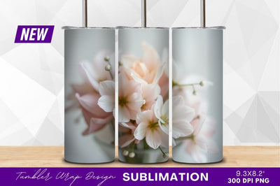 Pale pink flowers in glass tumbler png Sublimation Regulrcrative 