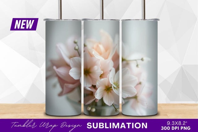 Pale pink flowers in glass tumbler png Sublimation Regulrcrative 