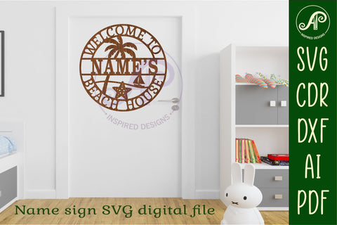 Palm Tree Beach House Name Sign SVG Personalized Coastal SVG APInspireddesigns 