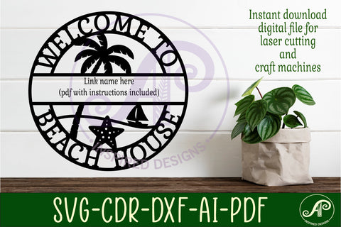 Palm Tree Beach House Name Sign SVG Personalized Coastal SVG APInspireddesigns 