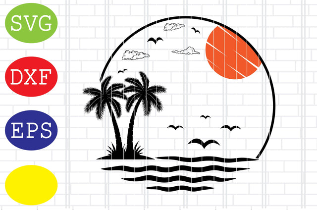 Palm Tree Circle Svg, Beach Scene Svg, Jpg, Eps, Dxf Files SVG DigitalSvgFiles 